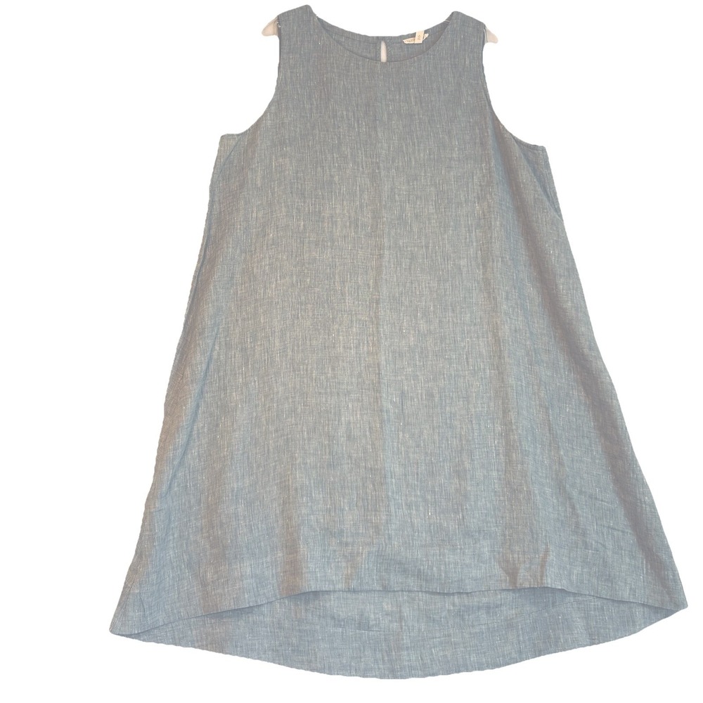 Eileen Fisher Midi Dress XL Blue Linen Viscose Sleeveless Tank  High Low EUC